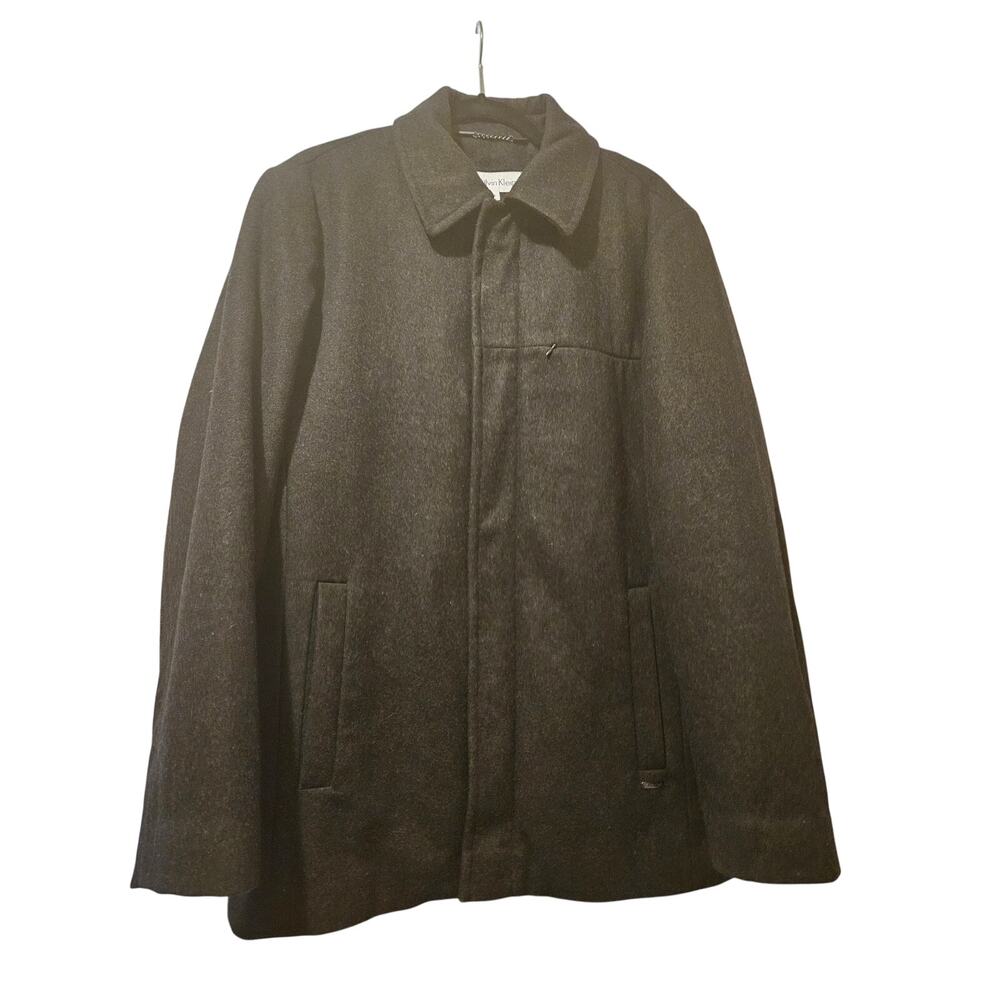 Calvin Klein Wool Blend Car Coat Gray Hidden Button Jacket Men’s Small